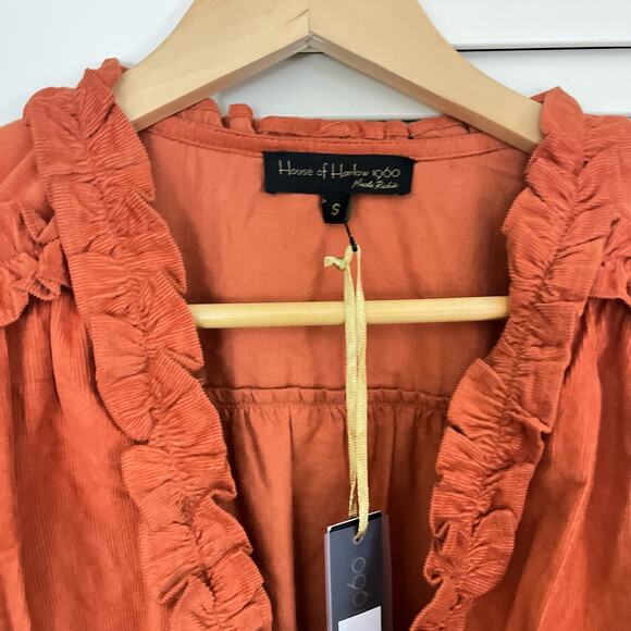 New House of Harlow Deep V Ruffle long sleeve corduroy dress - Picture 5 of 9